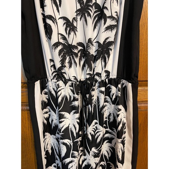 Vince Camuto Womens Shift Dress Size 6 Oasis Palm Trees Drawstring Black & White - Picture 3 of 10